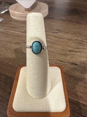 Turquoise Oval Stone Sterling-Style Ring - Blue